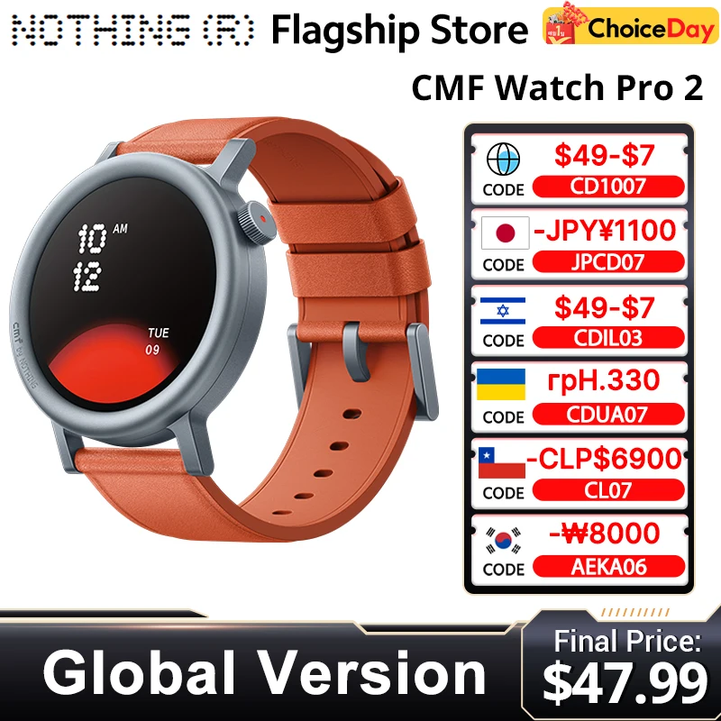 CMF بواسطة Nothing Watch Pro 2 الإصدار العالمي مكالمات بلوتوث 1.32 بوصة AMOLED 60 FPS عرض عمر البطارية 11 يومًا SpO2 شاشات GPS