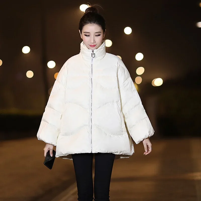 Autumn and Winter Leisure Women's 2021 Down Cotton Padded Jacket Warmth Padded Bat Sleeves Stand-up Collar Loose Jacket Women