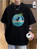 Hip Hop Trendy Brand Men Tshirts Oversize Tee Off Line Dinosaur Graphic Unisex Tops Short Sleeve Cotton Male Clothing Streetwear
