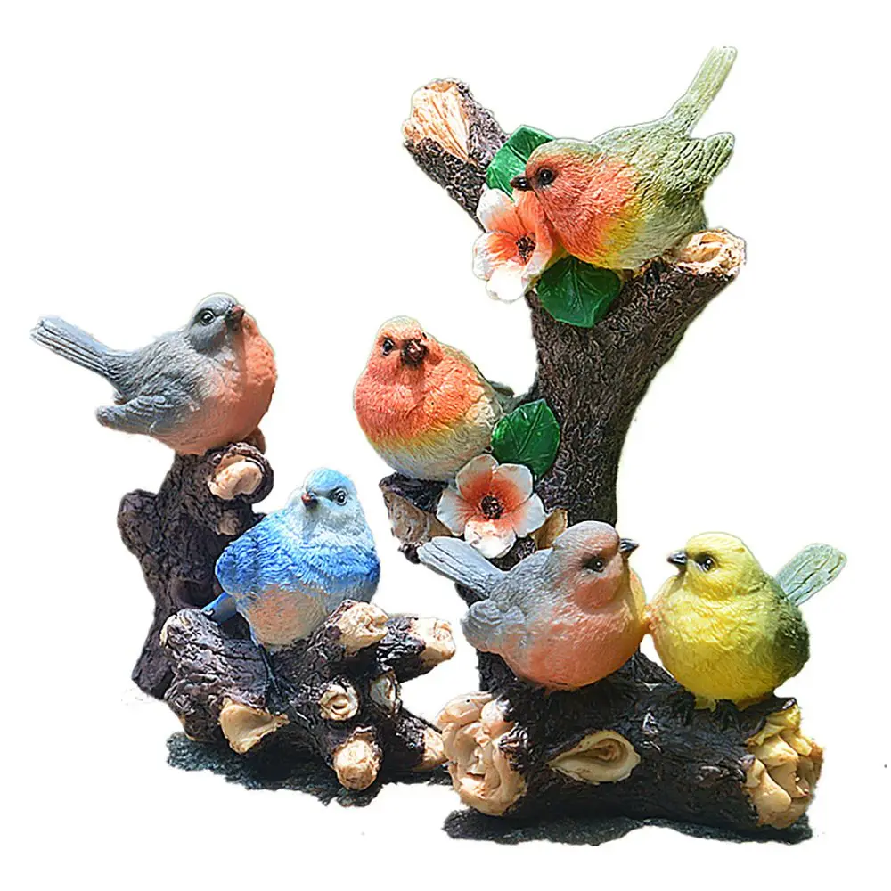 Resin Crafts Bonsai Decoration Fairy Garden Lifelike Bird Statue Animal Sculpture Kingfisher Figurine Sparrow On Branch