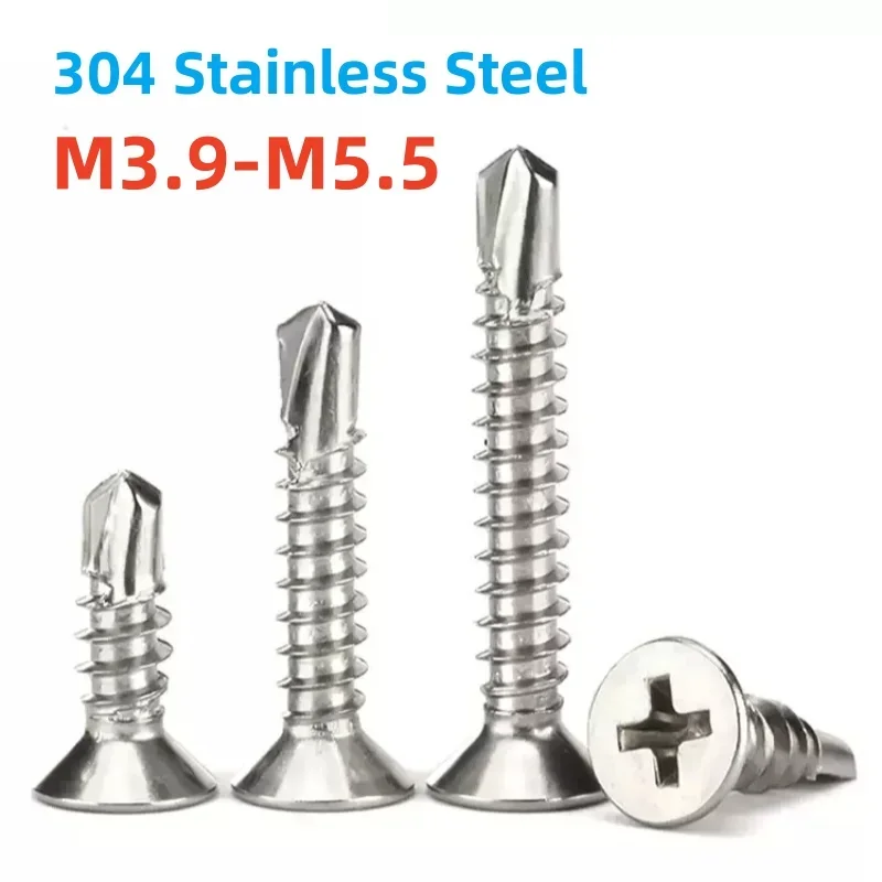 M3.9 M4.2 M4.8 M5.5 304 Stainless Steel Self Tapping Screw Flat Head Phillips Self Drilling Screw For Sheet Metal