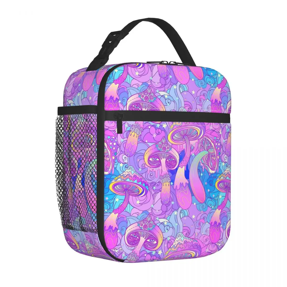 Psychedelic Magic Mushrooms Print Insulated Lunch Tote Bag for Women Portable Thermal Cooler Bento Box School