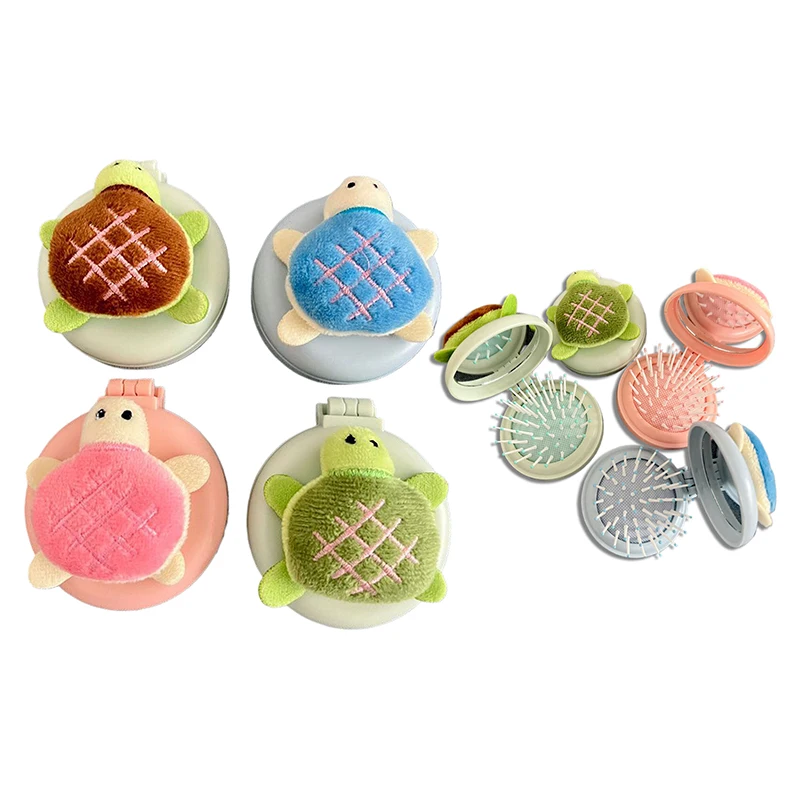 Cartoon Turtle Folding Massage Comb Head Massage Airbag Comb With Mirror Anti-Static Comb Portable Travel Girl Hair Combs