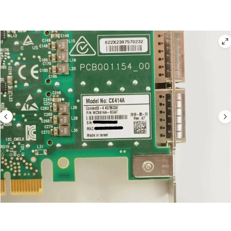 ConnectX-4 Dual-Port 40/56GbE PCIe 3.0 X8 QSFP28 Network Card CX414A