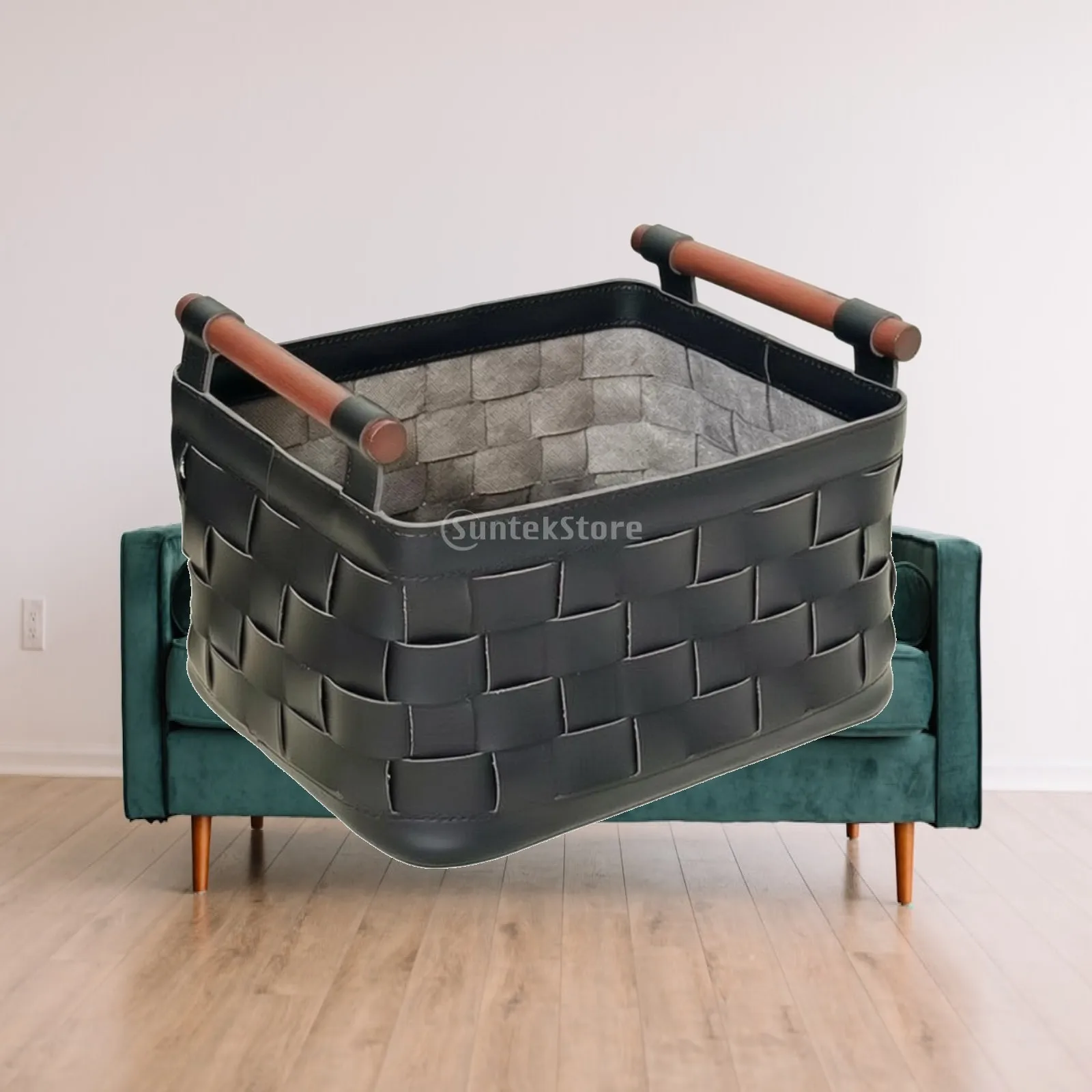 Woven Storage Basket with Handles Structured Basket with Handles Rectangular Storage Bin Sturdy Long-Lasting for Shelves
