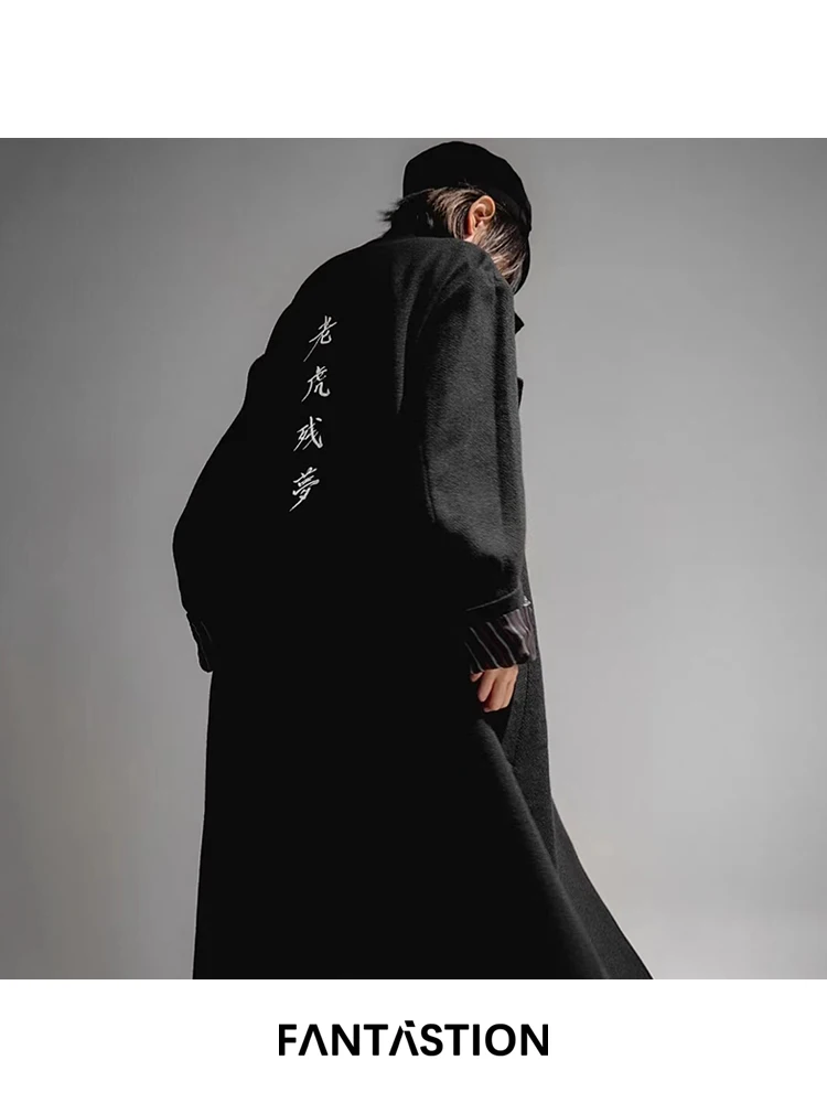 

FANTASTION «Старый тигр все еще мечты» с вышивкой Шерстяное пальто Шерстяное пальто Куртка Большие повседневные пальто Куртки