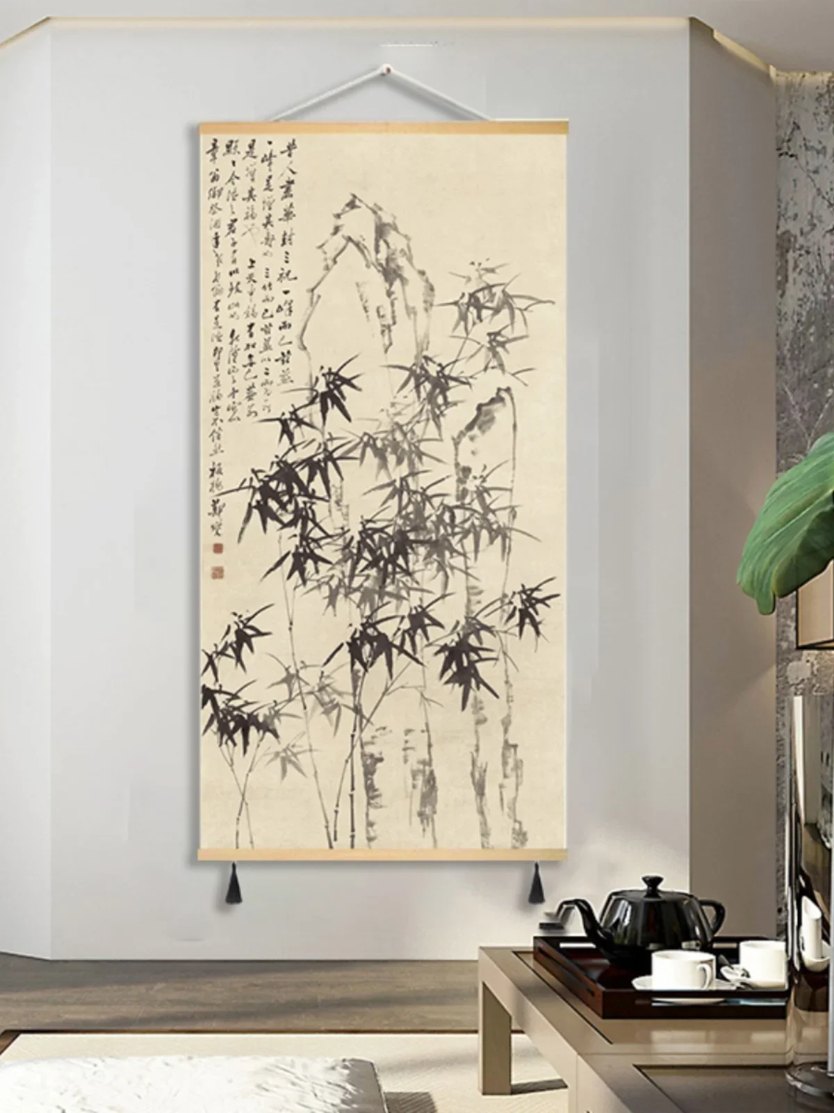 Chinese traditional Chinese painting antique painting study living room entrance office decorative fabric hanging painting