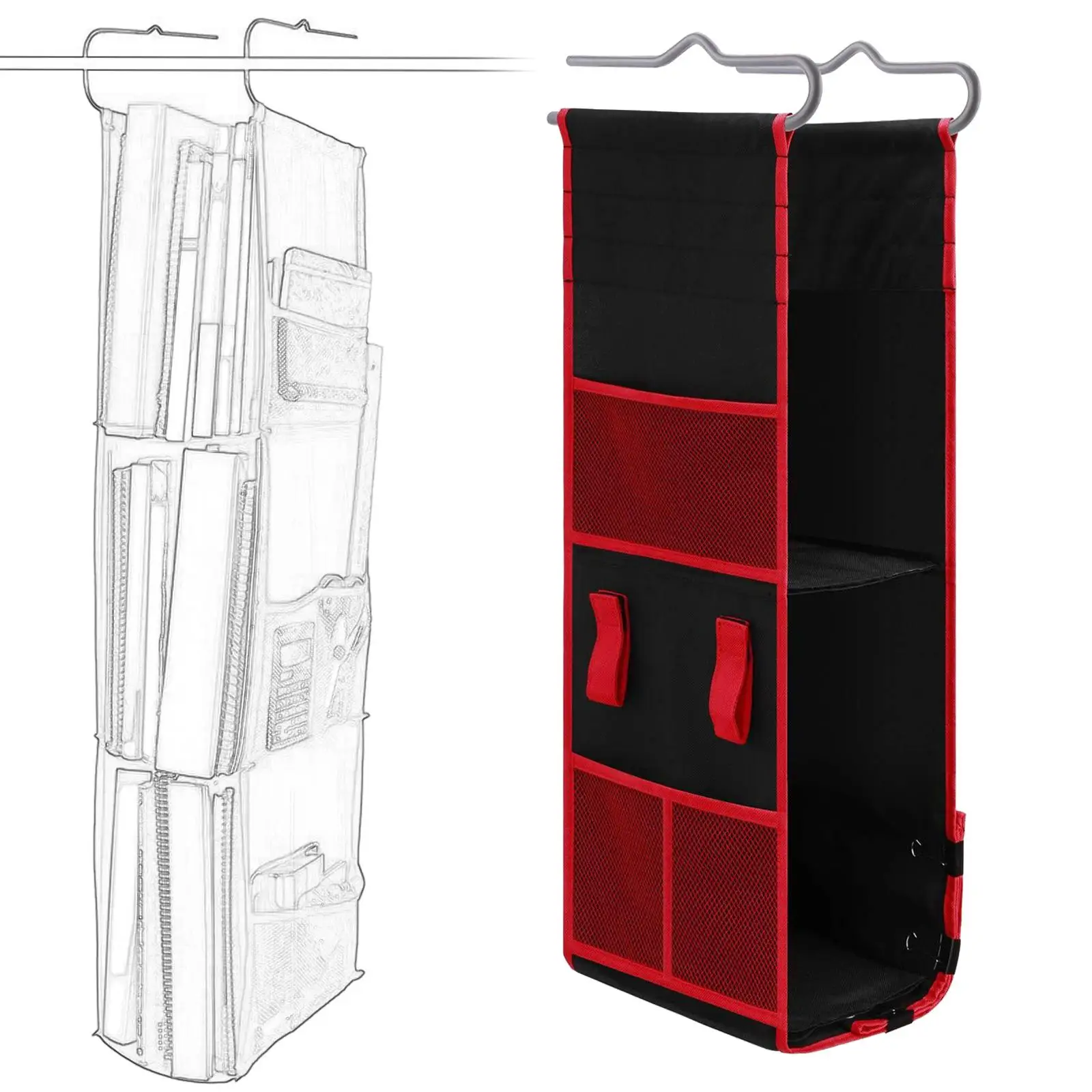 Hanging Storage Organizer with Adjustable Side Compartments for Home and Office Use