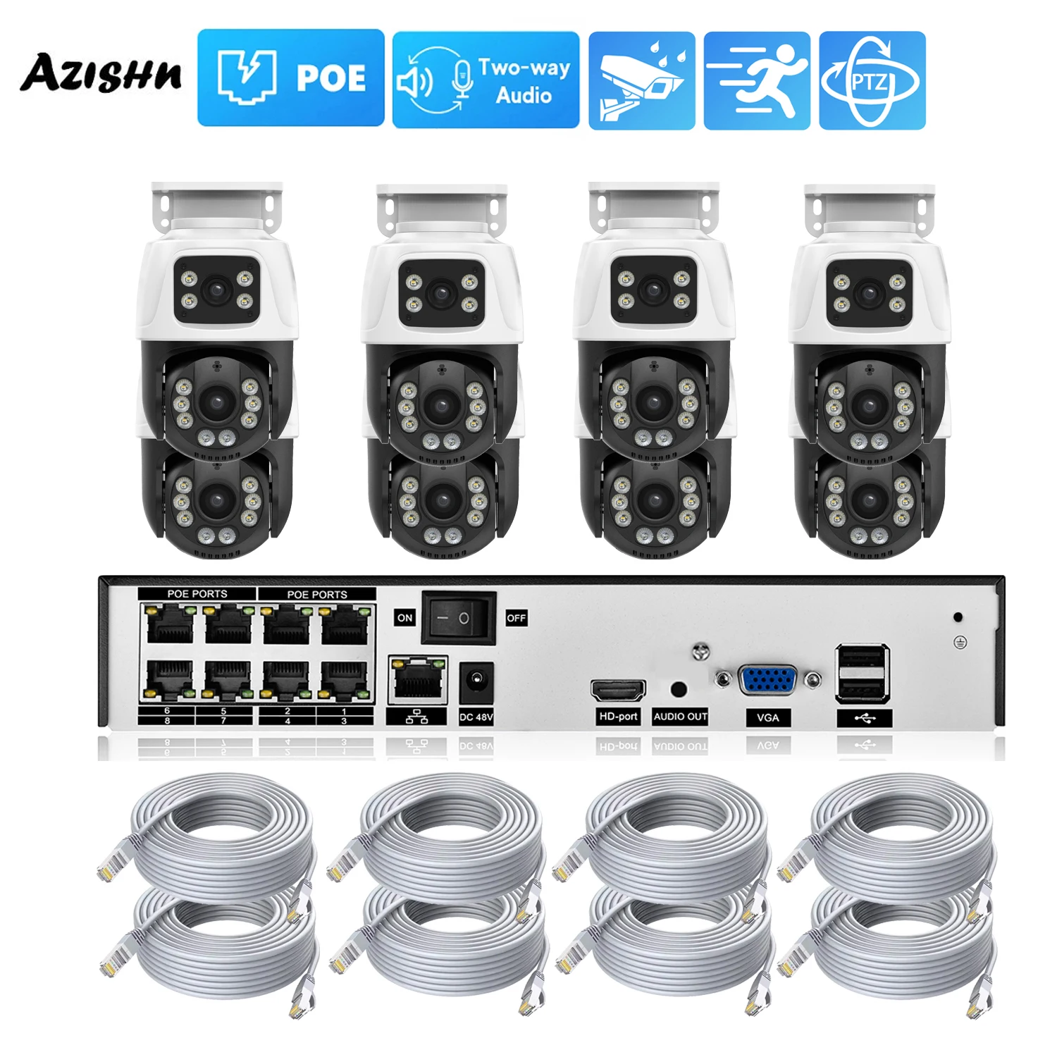 

XMEYE H.265 8CH 4CH 6MP POE NVR Kit Security Camera System Dual Lens PTZ 2 Way Audio IP Camera Outdoor Video Surveillance Set