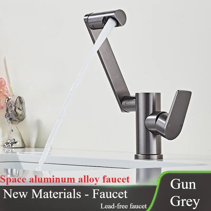 

Bathroom basin faucet, space aluminum LED temperature display, gray angle adjustable rotating faucet