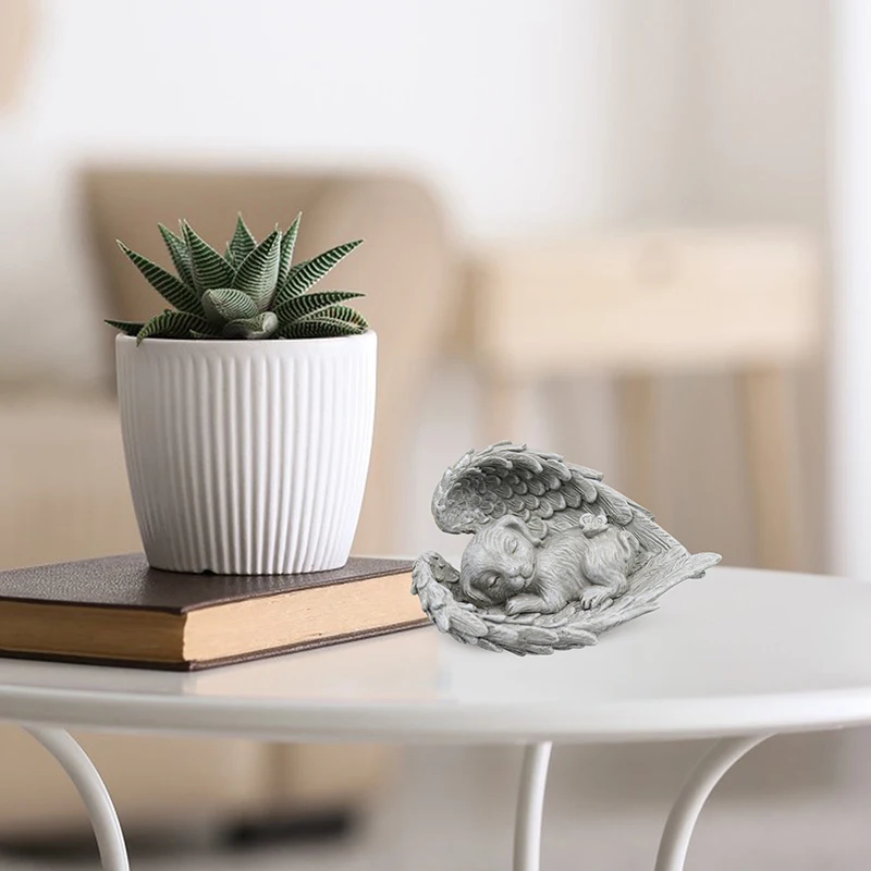 تمثال صغير من الراتنج لملاك النوم والحيوانات الأليفة ، نحت القط ، زخرفة تذكارية للكلب ، حرف ديكور حديقة المنزل #2