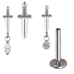 ASTM F136 colgante de espada de titanio PIERC Labret labio Stud cartílago de la oreja Tragus Helix Piercing pendientes roscados joyería del cuerpo