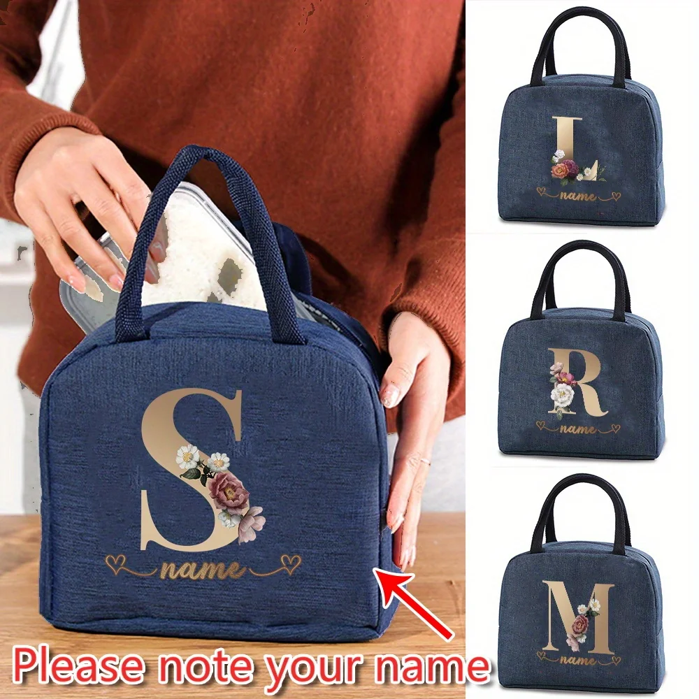 

Customized Insulated Lunch Bag Aluminum Foil Bento Bag Rose Gold Letter Pattern Insulated Lunch Box Camping Picnic Food Bag