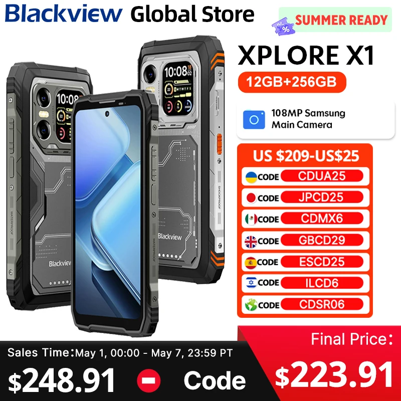 Blackview XPLORE X1 5G Rugged Phone 6.78'' 2.4K 120Hz Display MediaTekDimensity 7050 CPU 108MP Camera 10,000mAh Cellphone