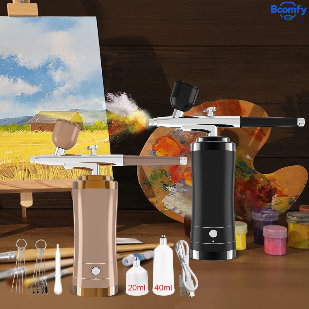 

Аэрограф с компрессором, перезаряжаемый беспроводной аэрограф, аэрограф высокого давления, машина для ногтей для дизайна ногтей, декор для торта, макияжа