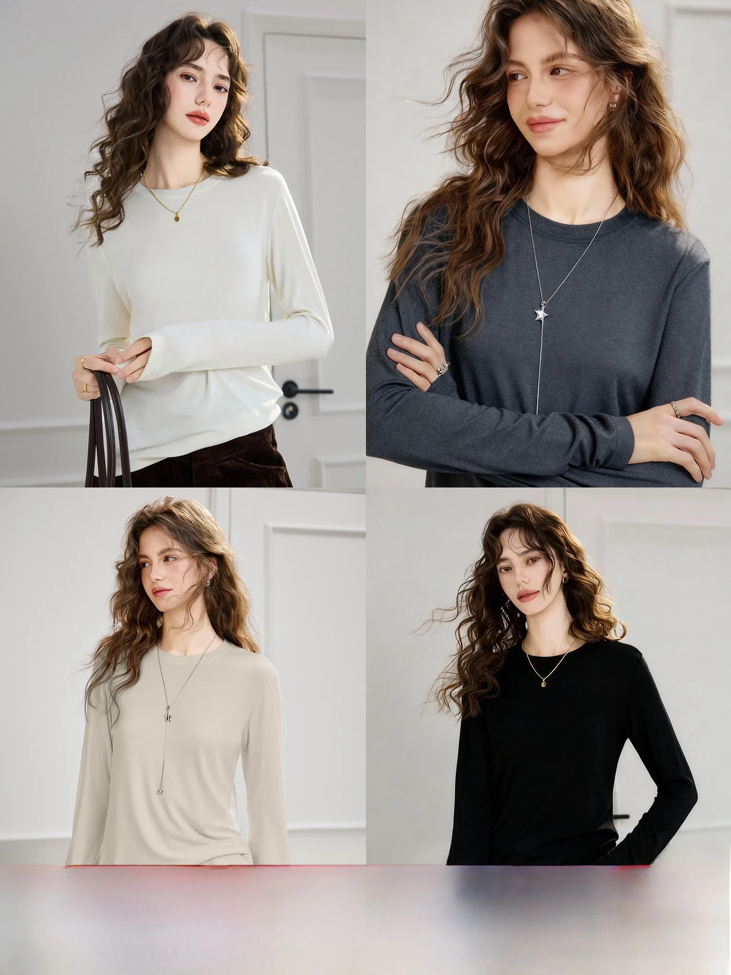 

Женская базовая футболка с длинным рукавом из шелковистой ткани, простая, с круглым вырезом, из смесового хлопка, комфортная.