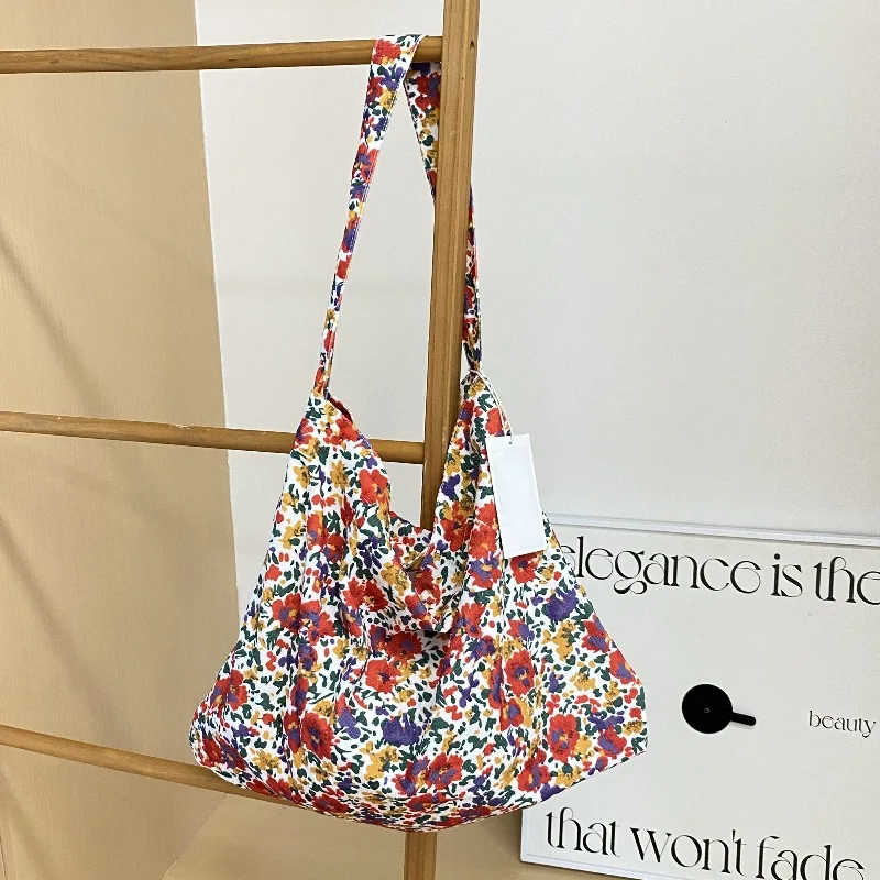 Trendy Fresh Floral Canvas Bag Leopard Print Corduroy Shoulder Bag Versatile Shopping Bag Bag for Women Shoulder Bag Women