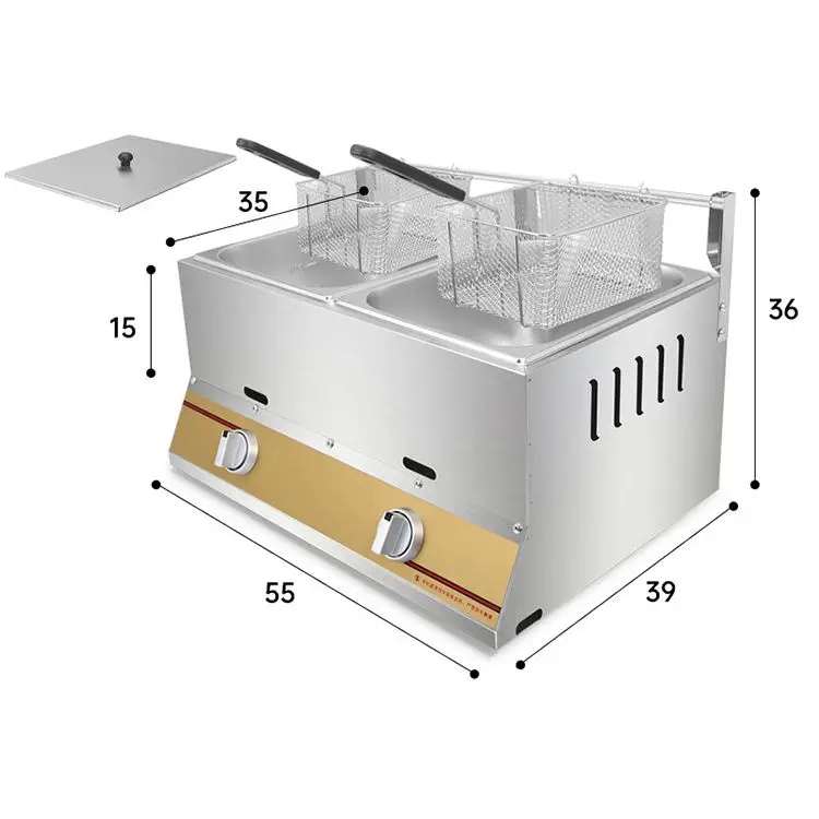 Stainless Steel  2 tank 2 Basket Deep Fryer Chicken French Chips Gas Fryer Machine Commercial Double Tank Gas Fryer