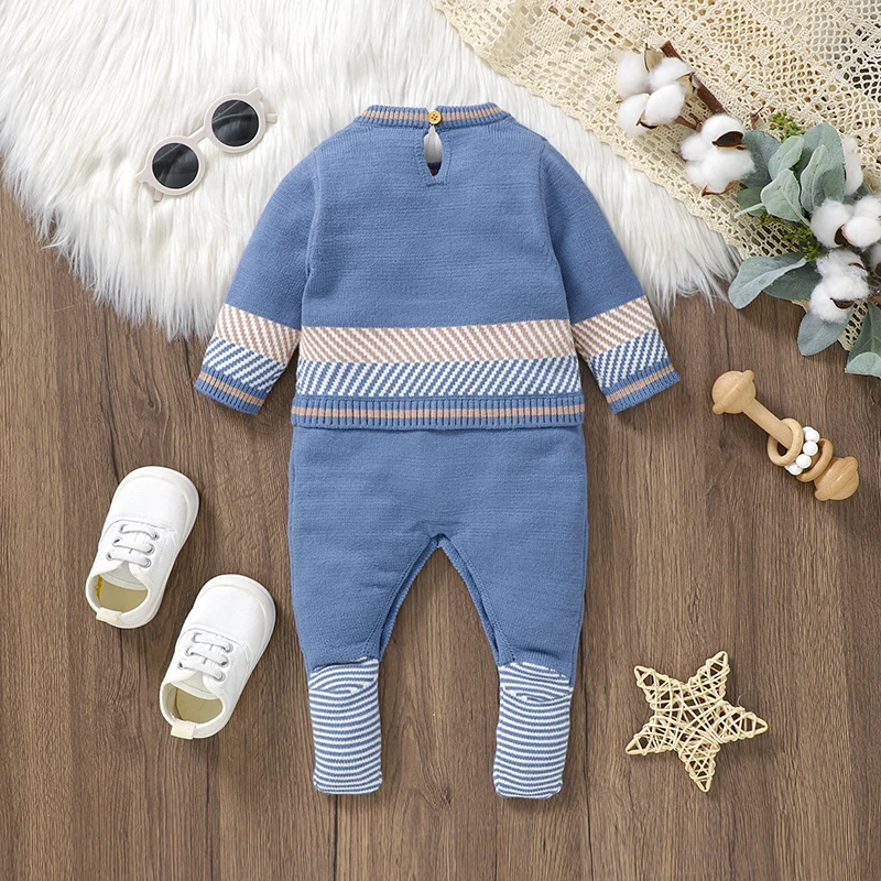 Baby Rompers Blue Long Sleeve Knit Newborn Boys Jumpsuits Playsuits Autumn Winter Infant Unisex Outfits One Pieces Kids Costumes