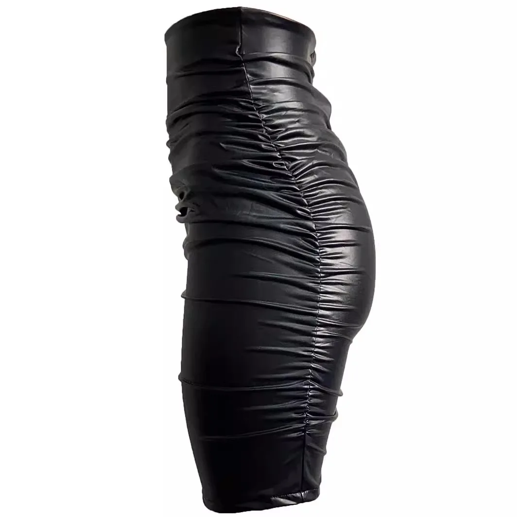 Gonna in pelle PU a pieghe taglie forti Gonna estiva transfrontaliera in tessuto di pizzo lavorato a maglia a vita alta aderente sexy da donna