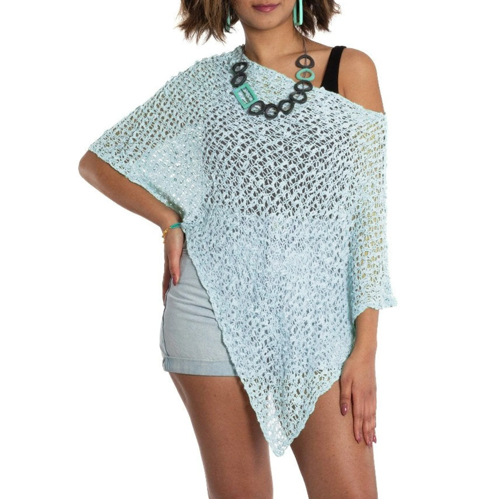 Women Y2k Sequin Poncho Top Knit Crochet Shrug Shawl Bolero Hollow Out Tassels Cover Ups Pullover