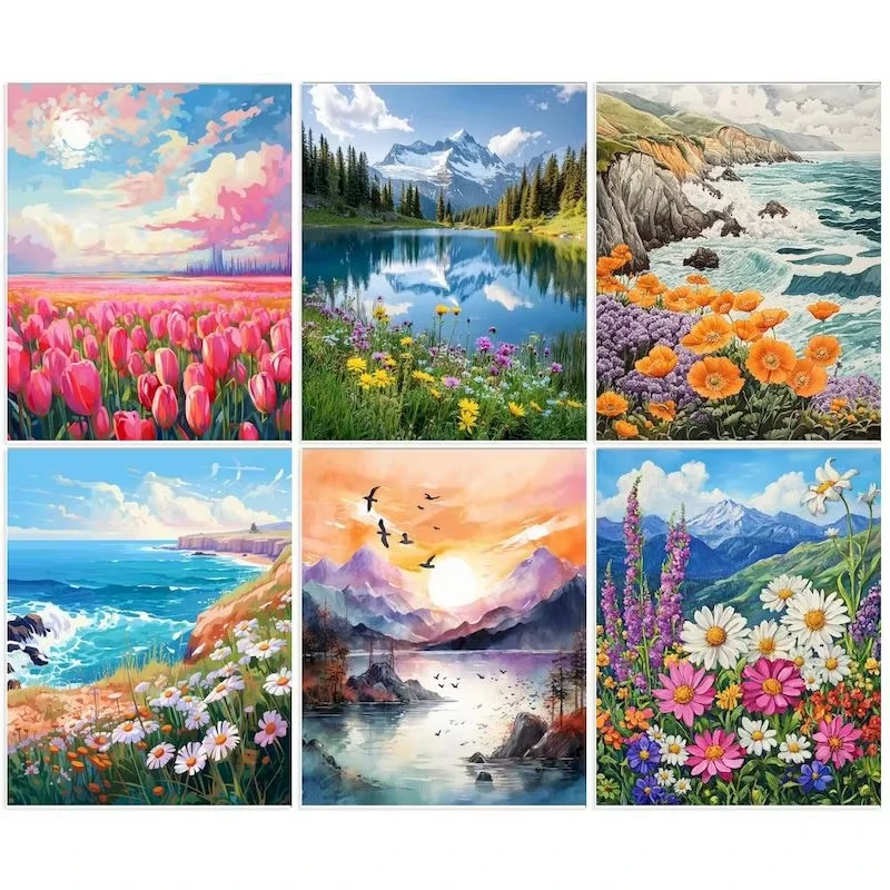Diy Oil Painting By Numbers Landsape Acrylic Paint Modern Wall Art Frameless Hand Painted Canvas for Home Decor