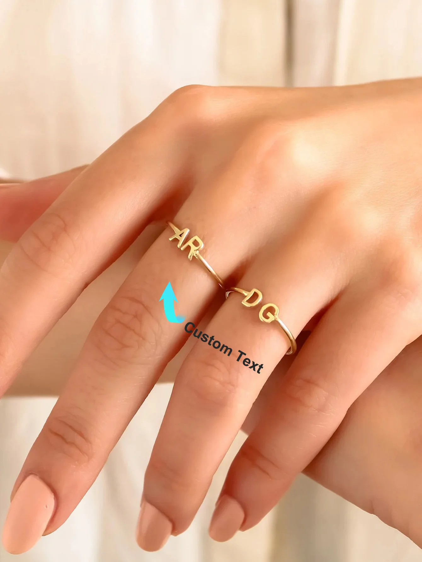 Personalisierte Doppel-Initialenringe für Damen, 18K vergoldeter Edelstahl, personalisierter Buchstabenring, Hochzeitsschmuck, Geschenk für sie – Detail 5