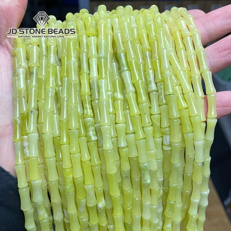 5*12mm Natural Lemon Jade Bamboo Joint Shape Beads Loose Spacer Lucky Bead For Jewelry Making Bracelet Earring Accessories