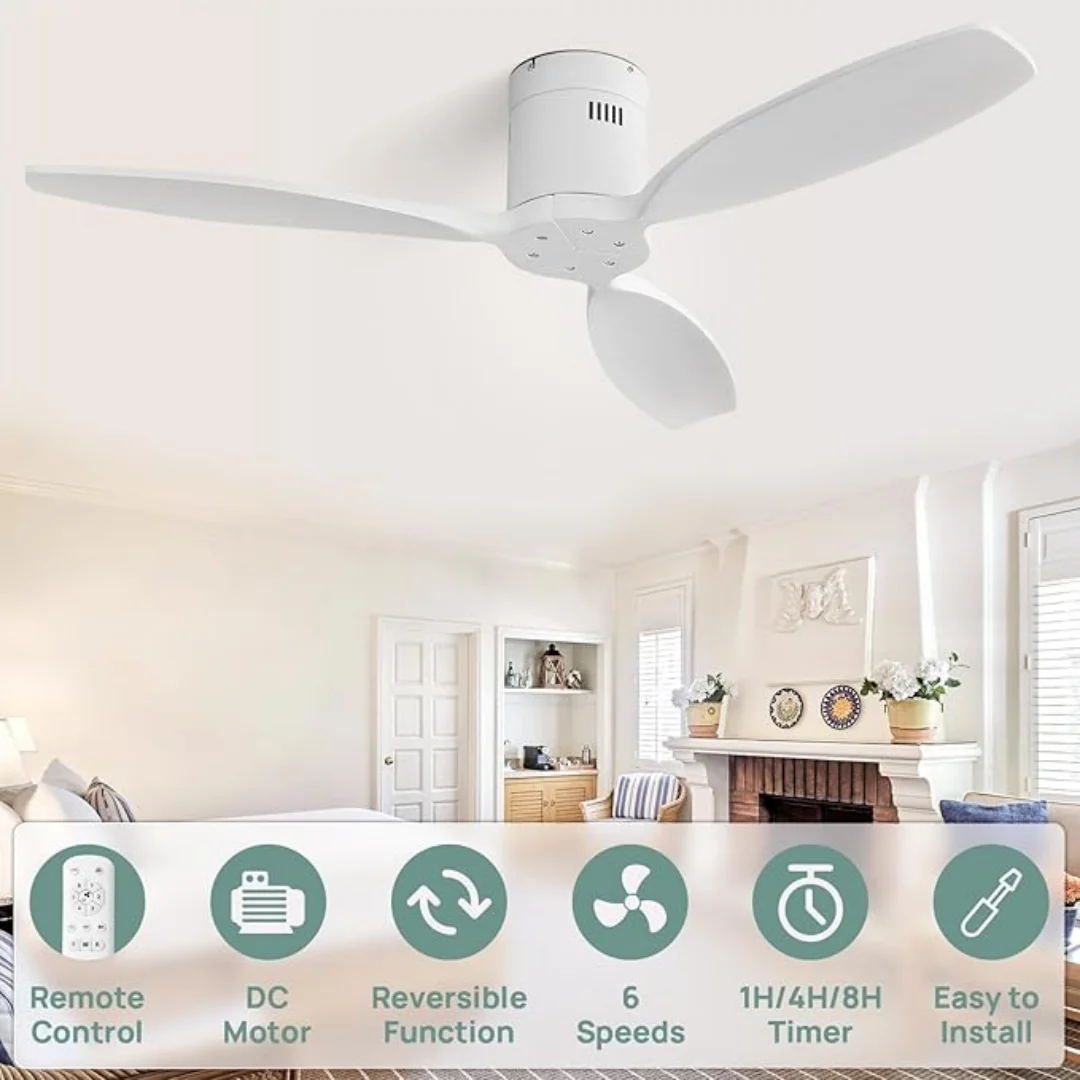 52 Inch Ceiling Fan 3 wooden Blades Vintage Industrial Wood Ventilator Remote Control for Coffee Shop Home Hotel Office