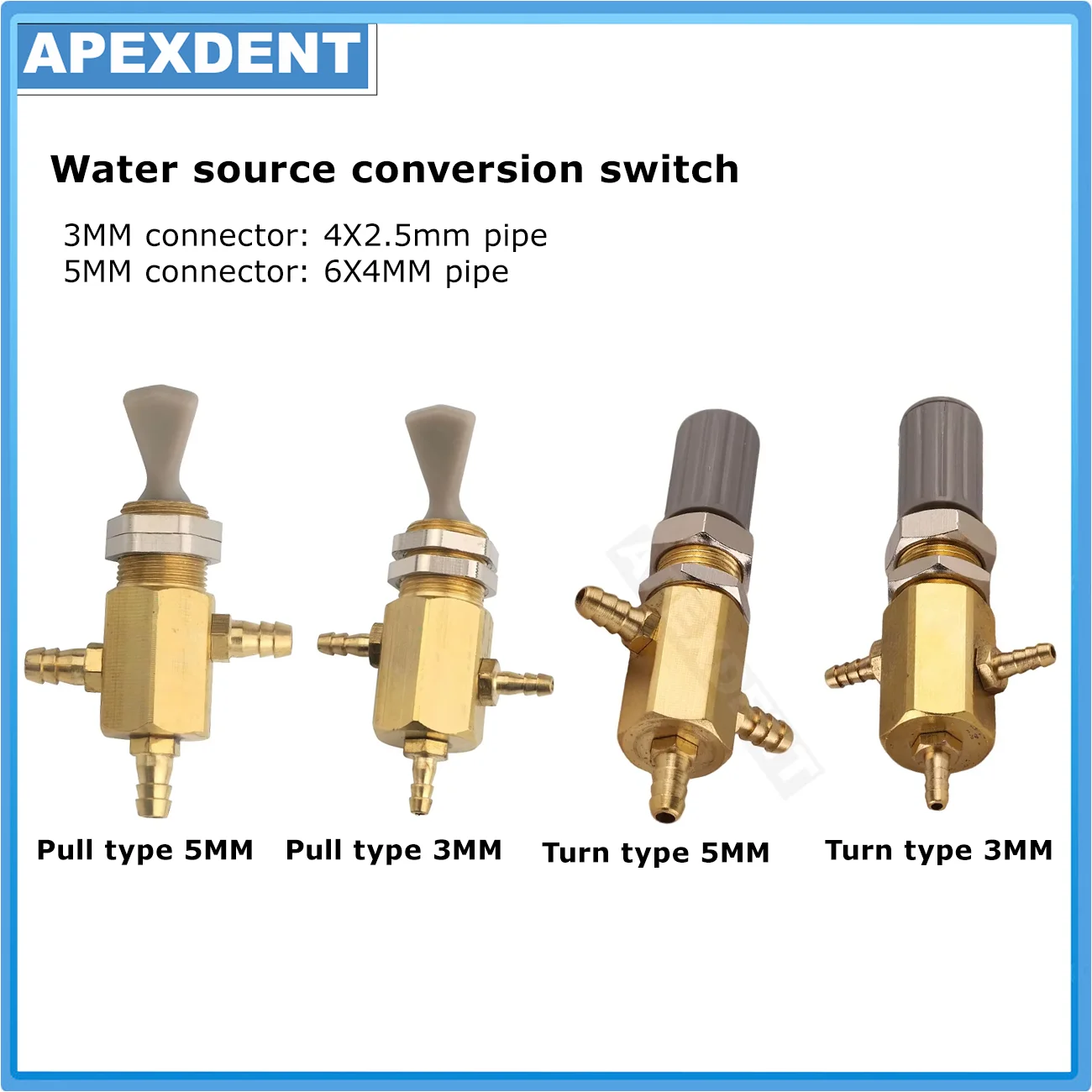 3mm/5mm Dental Water Source Control Switch Valve Push/Turn Water Pressure Valve For Turbine Unit Dentistry Chair Accessoriese