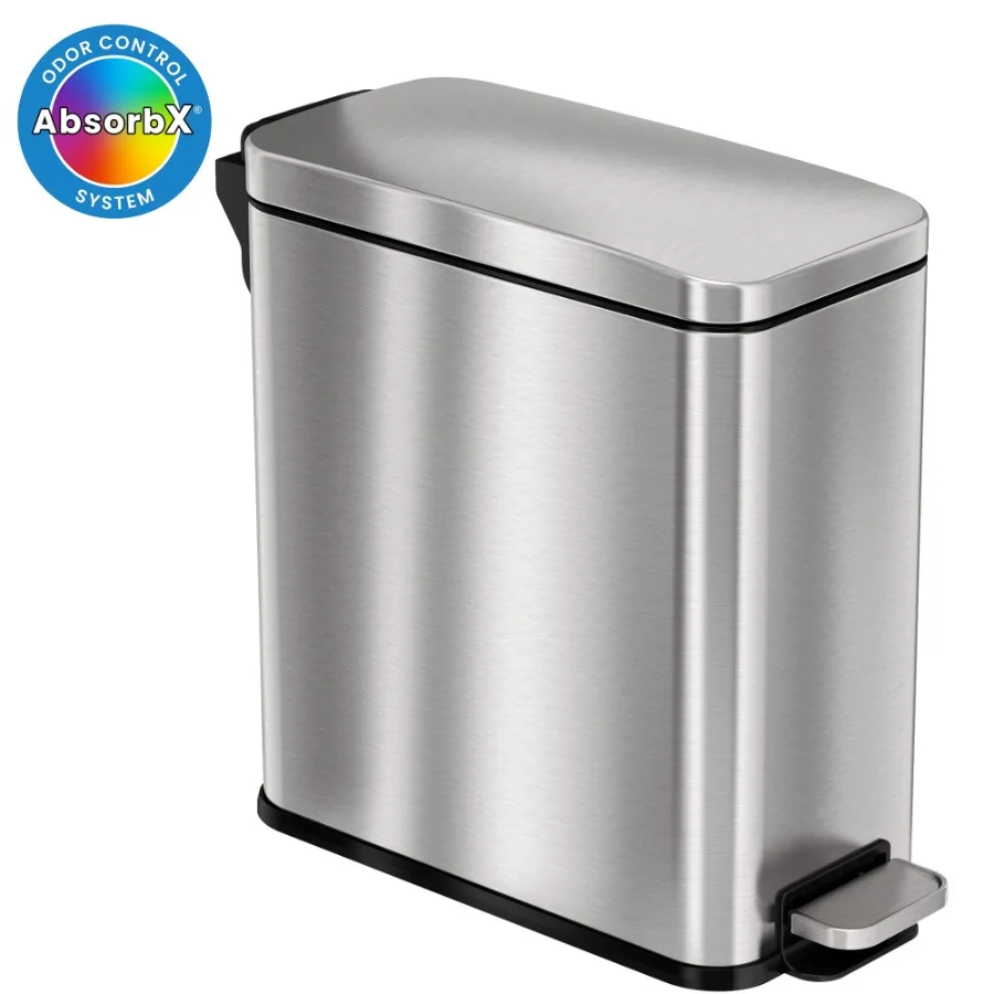 

iTouchless SoftStep 3-gallon Slim Bathroom Step Trash Can with AbsorbX Odor Filter, Stainless Steel, Modern Foot-Activated Desi