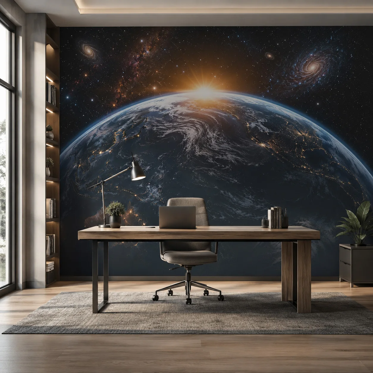 3D Space Earth Sunrise Wall Mural Wallpaper, Galaxy Starry Sky Background Decor for Living Room Bedroom Home, Non-Self-Adhesive