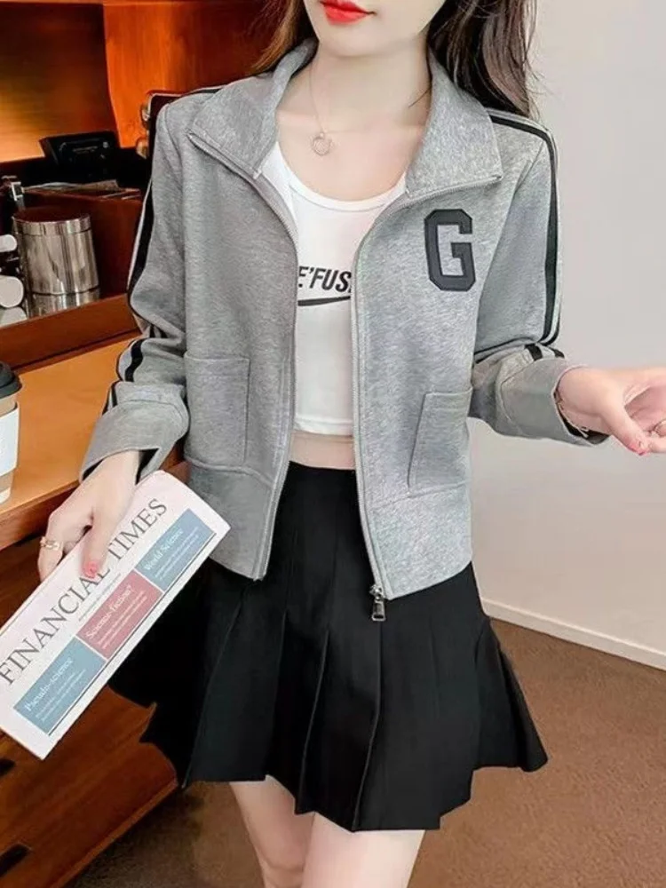Women's Zipper Baseball Jacket Cardigan Short Outerwear Fashion Slimming Casual Spring Autumn New Style Straight Tube Type