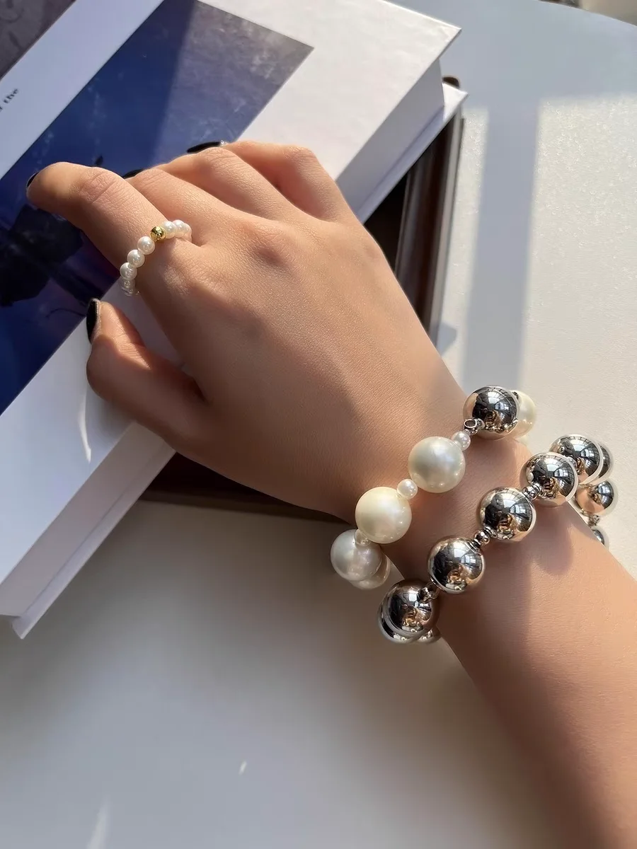 

Brass Faux Pearl Beads Bracelet Women Jewelry Designer T Show Runway Gown Rare INS Japan Korean Trendy