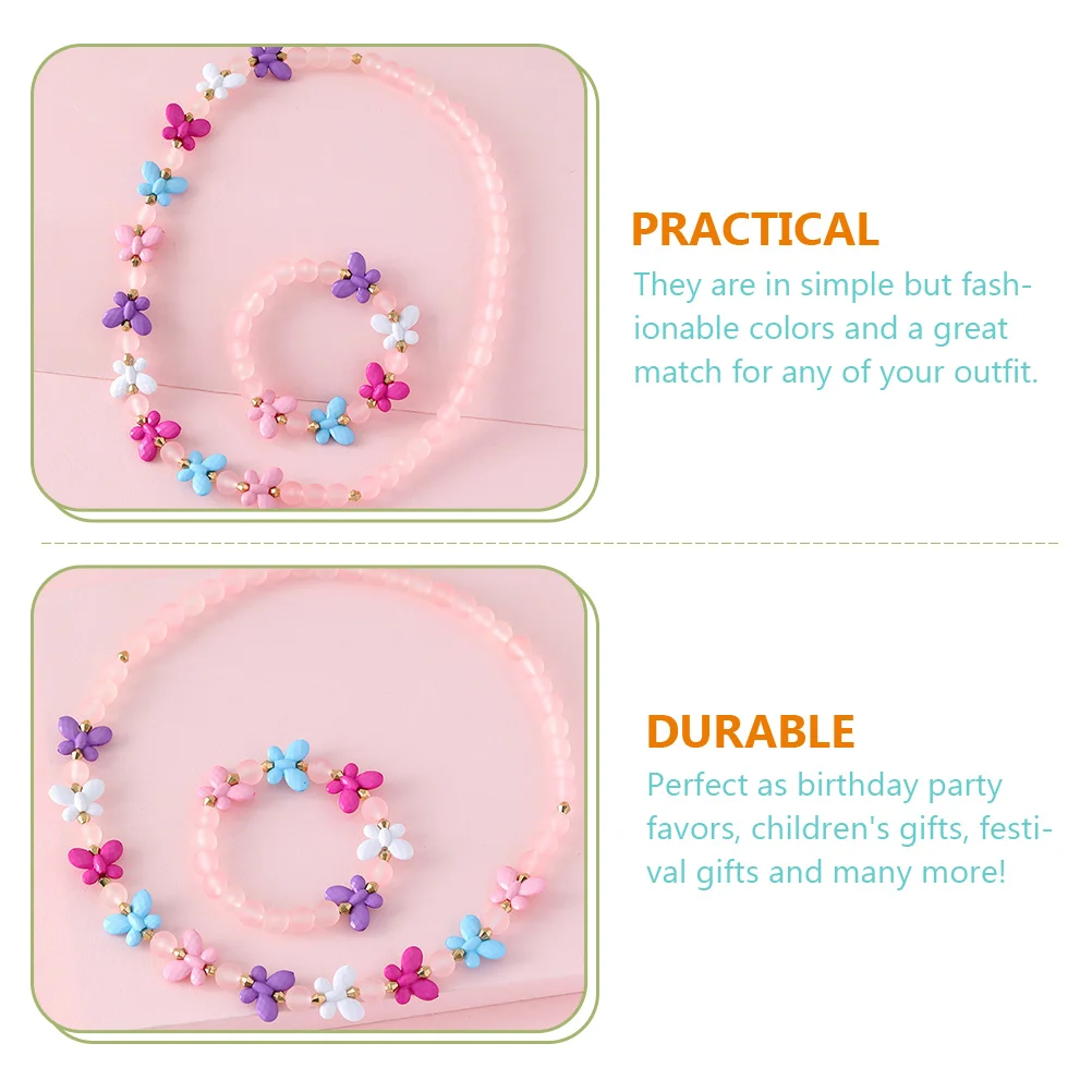 

2 Sets Hand Made Beaded Necklace Bracelet Girl Child Resin Kids' Costume Jewellery