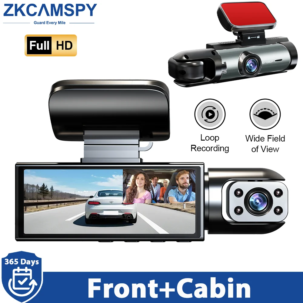 ZKCAMSPY Dual Lens Dash Cam 1080P Vehicle Car DVR Recorder Black Box G-Sensor 24h Parking Loop Recording Driving Video Camera