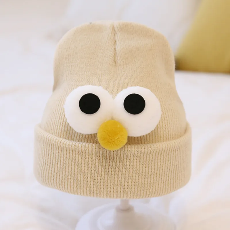 Korean Cute Cartoon Eye Baby Beanie Hat Soft Winter Warm Newborn Boys Girls Caps Bonnet Solid Infant Toddler Kids Knitted Hat