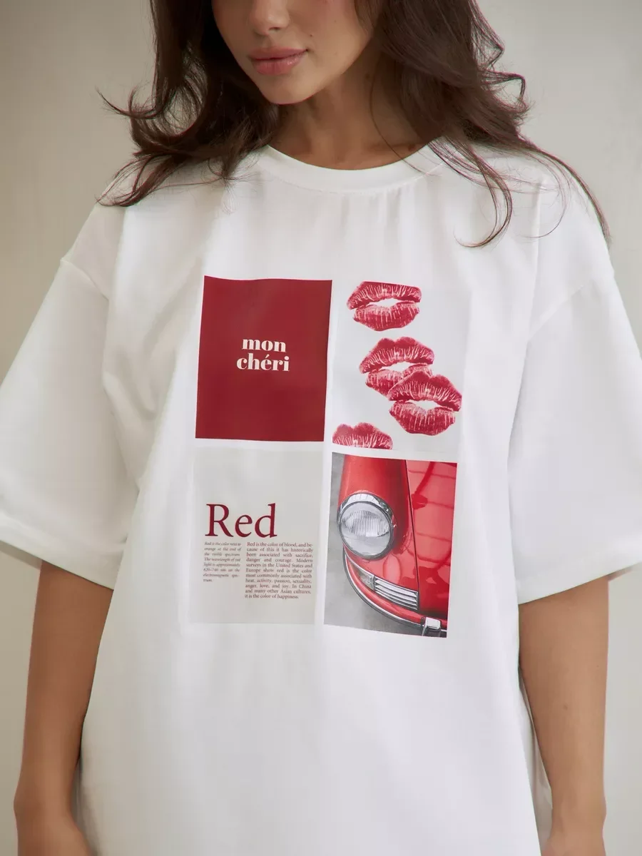 الأوروبية والأمريكية Y2K الشفاه تي شيرت مطبوع المرأة الصيف موضة عادية الإبداعية الشارع الشهير الرجعية قصيرة الأكمام الملابس #2