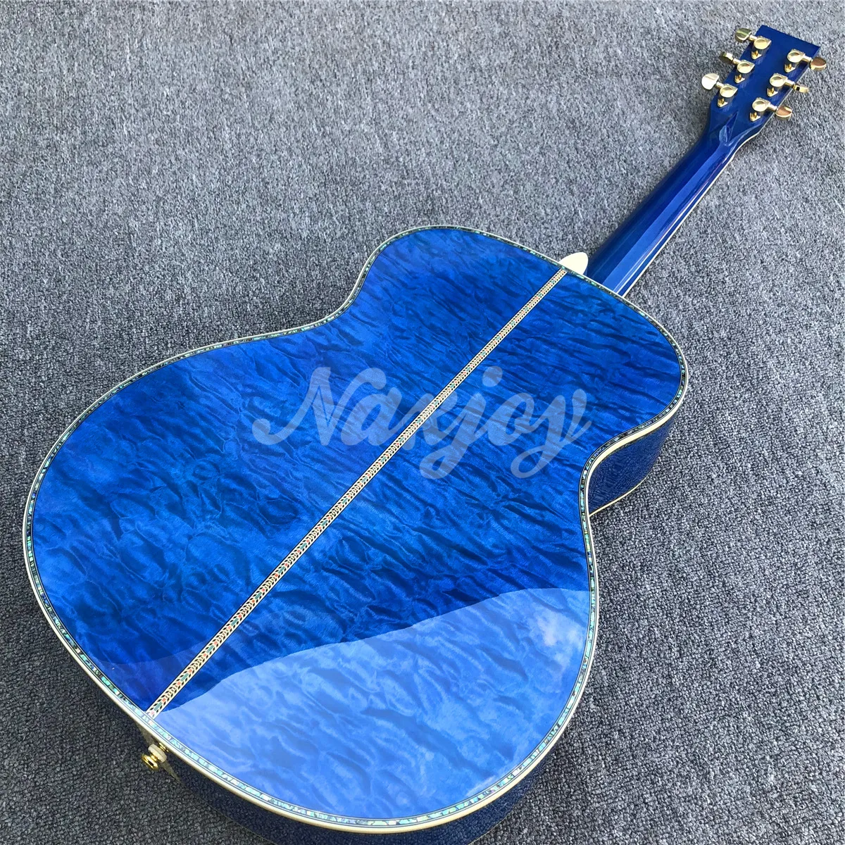 40 Inches Custom Blue Burst Maple OM Style Acoustic Guitar Abalone Binding and Inlays Ebony Fingerboard Gift