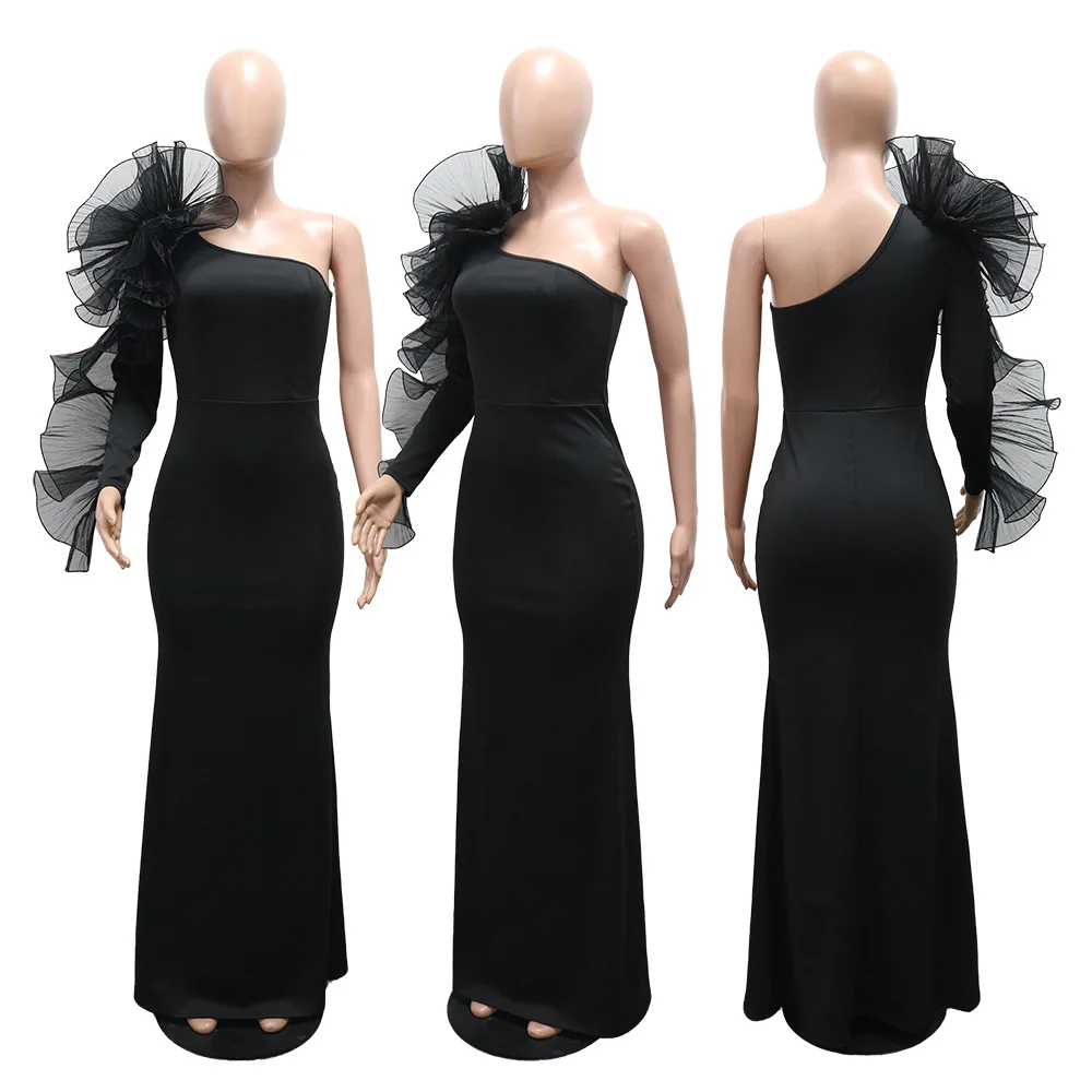 Sukienka z falbaną na jedno ramię, sukienki na imprezę klubową, sukienki wieczorowe 2025, odzież damska jesień-zima, luksusowe stroje, seksowna sukienka bodycon maxi na imprezę