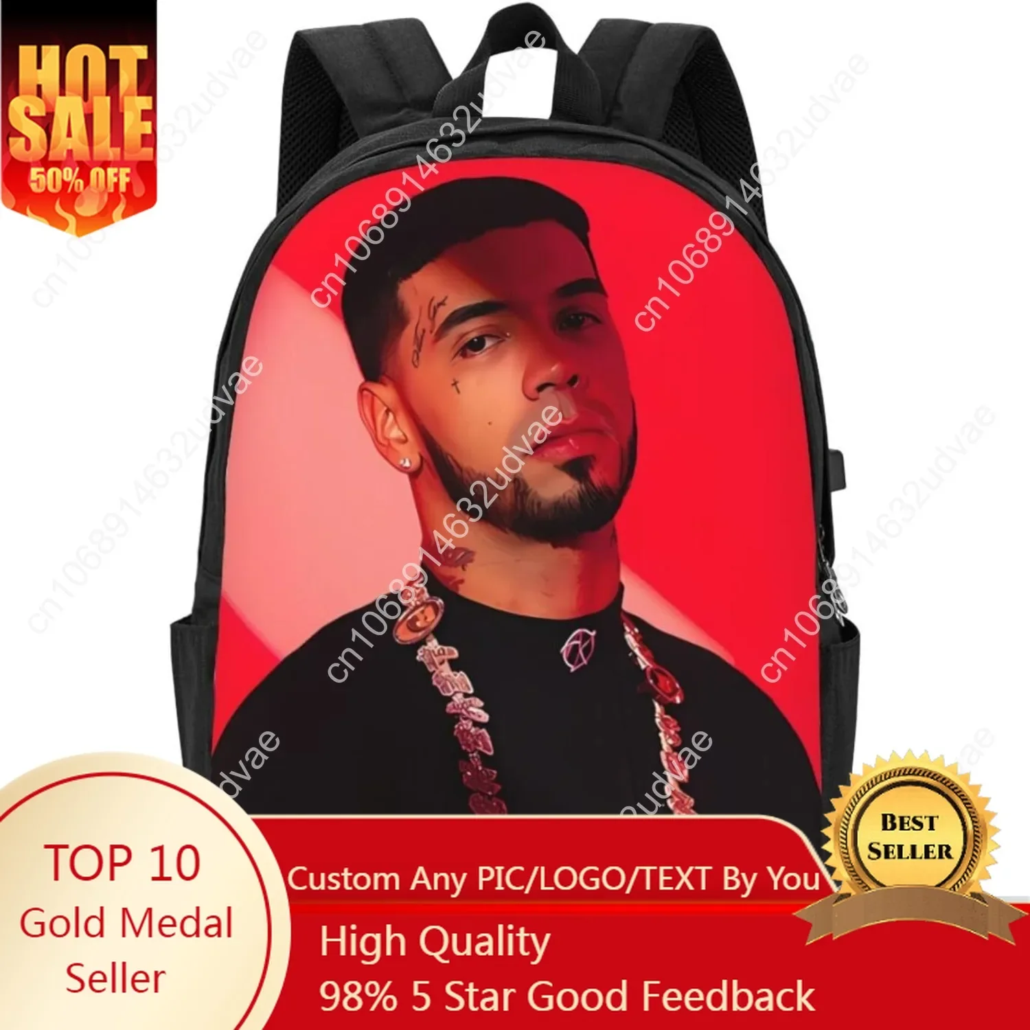 Anuel Music AA Backpack Laptop Bag Durable Large Capacity Fashion backpack Travel Bag With USB Charging Port 17in