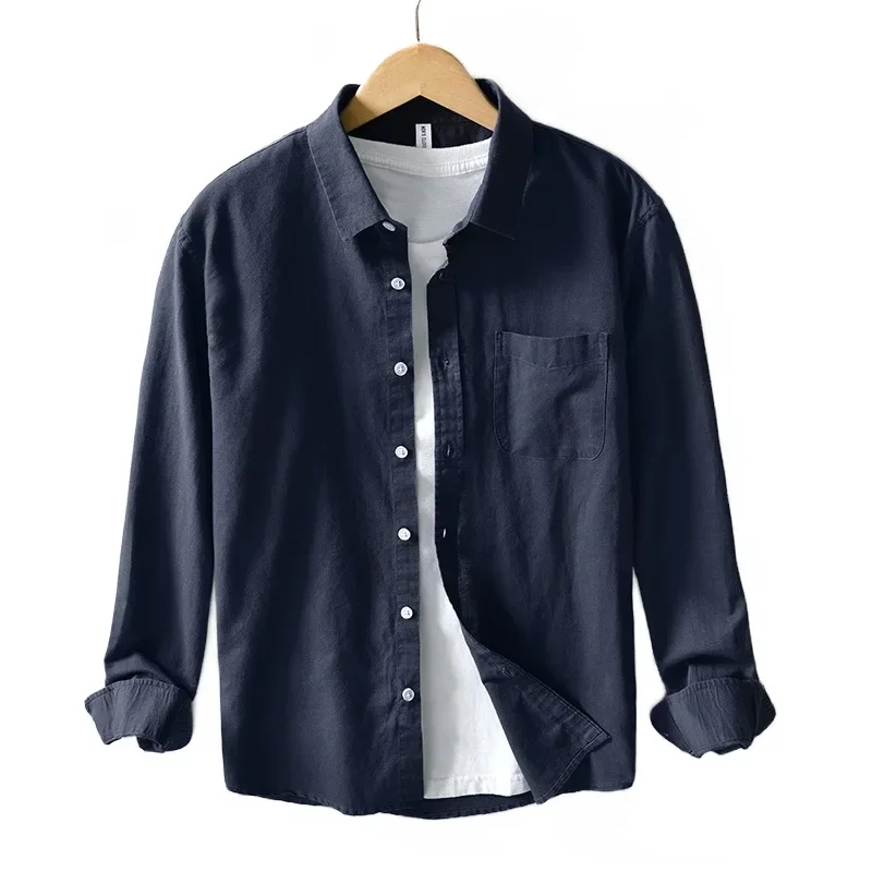 

Cotton and linen casual solid color oversized loose long sleeved unisex shirt fashion versatile outerwear top