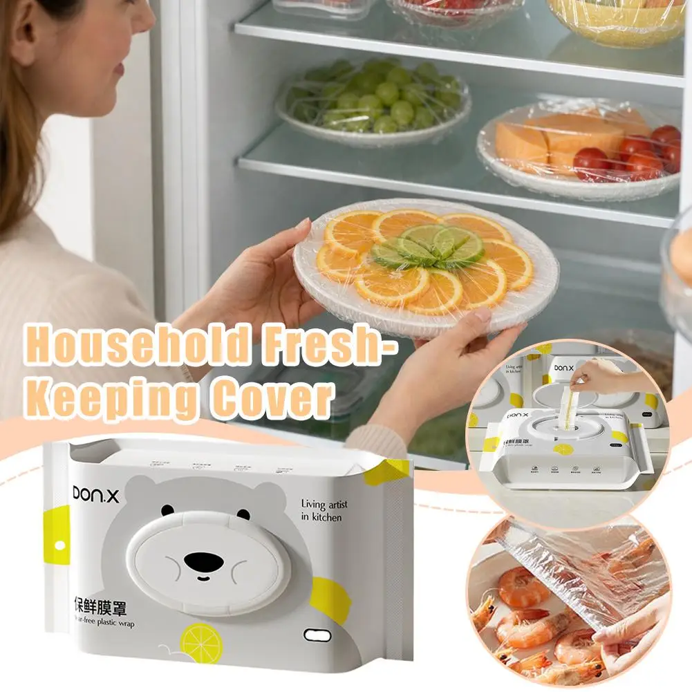 100Pcs/Bag Removable Disposable Cling Film Cover,Hangable & Pull-Out Style Film Cover for Home Kitchen Refrigerator Leftovers