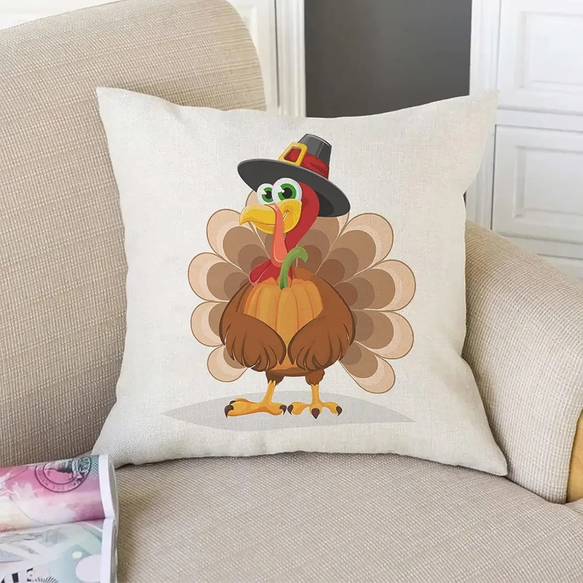 Throw Pillow Covers Thanksgiving Day Turkey Bed Sofa Pillow Case Cute Funny Cartoon Bird Pumpkin 40x40cm 16x16In 45x45cm 18x18In