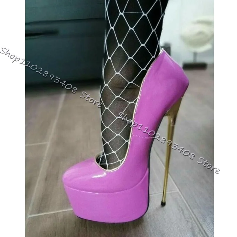 

Purple Metal Heels Platform Pumps Round Toe Stiletto Heels Solid Women Shoes Shallow Elegant Sexy Pumps 2023 Zapatos Para Mujere