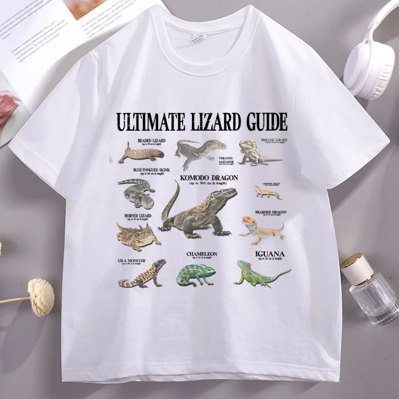 Lizard Guide T Shirt Funny Educational Lizard Graphic Tee Cotton Short Sleeve Round Neck Printed Tshirt High  Quality Tops
