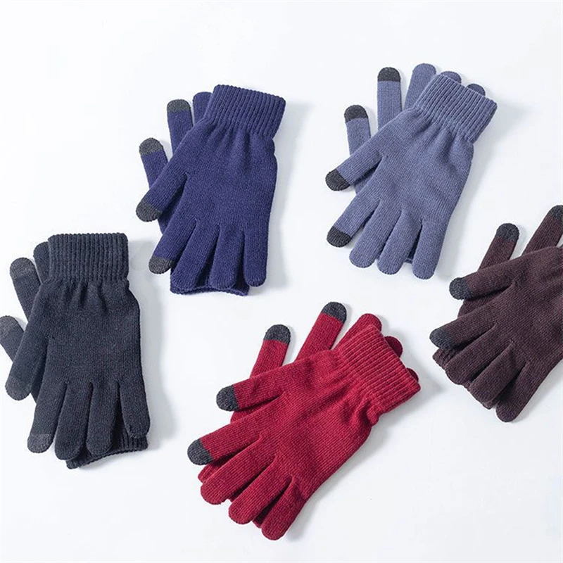 Winter Warm Knitted Gloves Mobile Phone Touchscreen Wool Knitted Gloves Winter Thick Warm Adult Gloves Mittens for Men Women