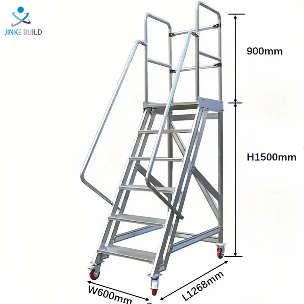 Industrial Warehouse Aluminium Walkway Stairs Aluminum Ladder Platform Aluminum Step Ladders with Wheels