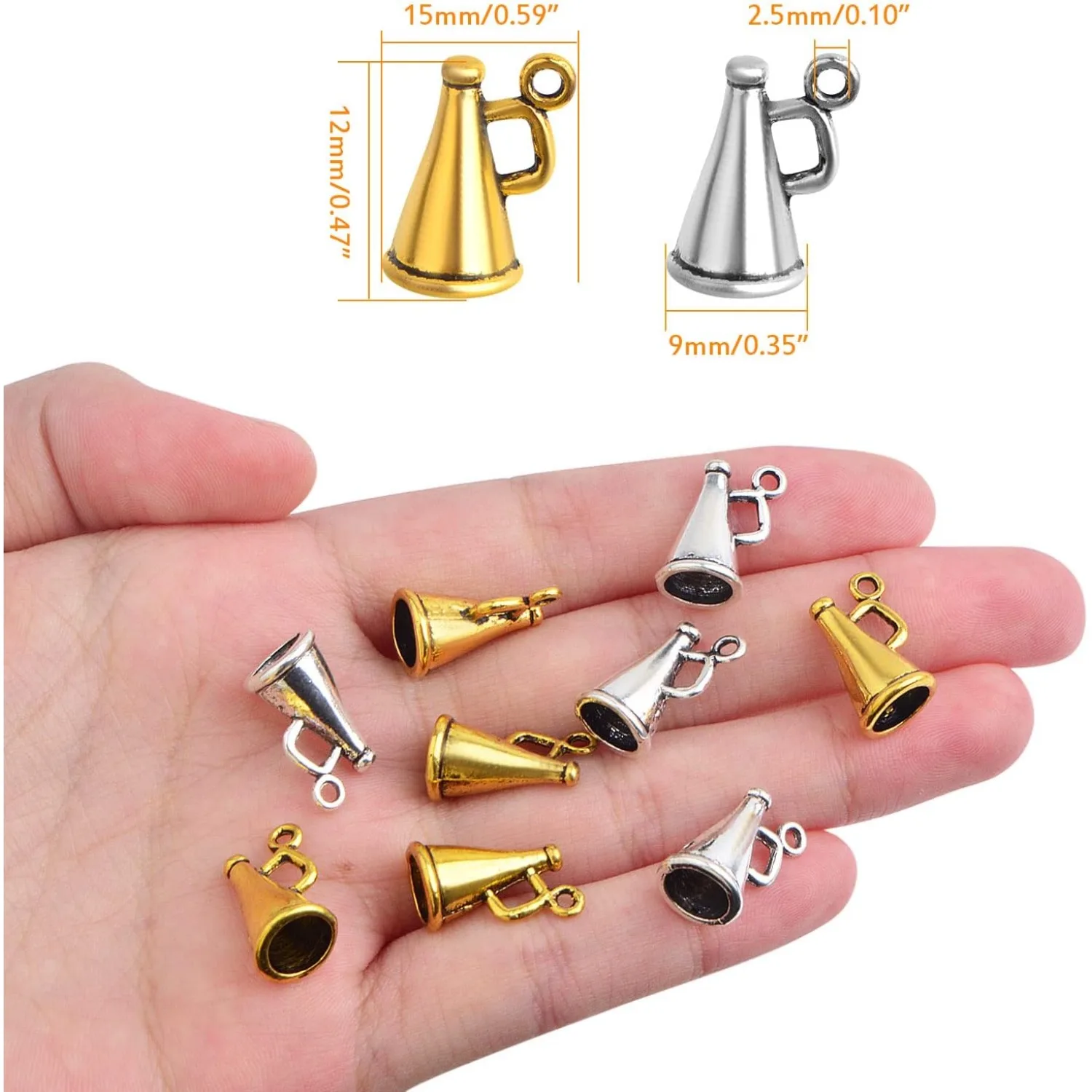 60 pçs megafone alegria encantos vintage alto-falante megafone cheerleading balançar pingentes para diy colar pulseira jóias fazendo