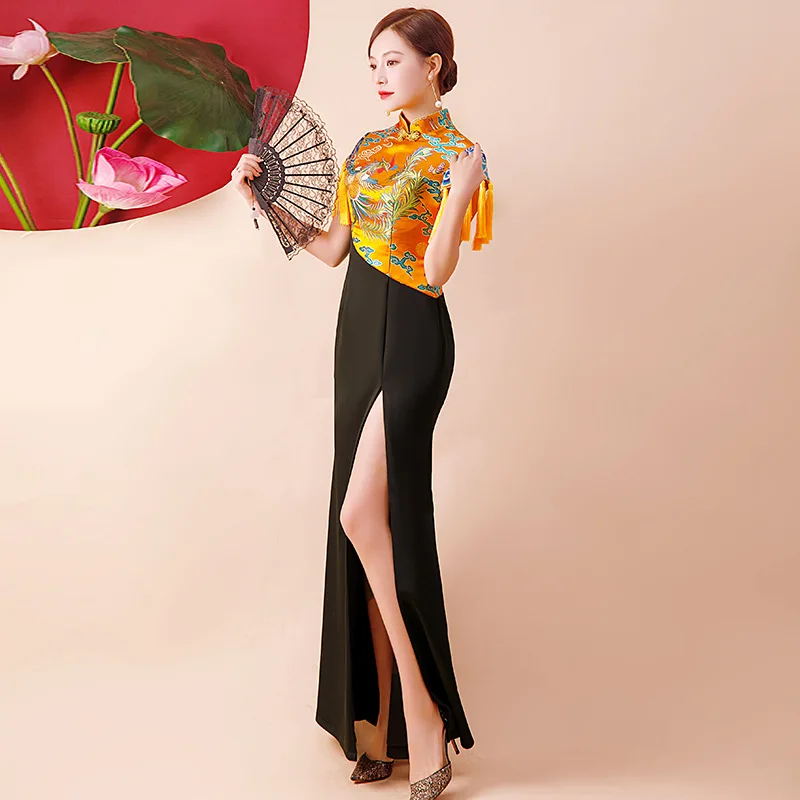 Walk Show Cheongsam 2024 nueva primavera estilo chino joven China-Chic modelo elegante vestido de actuación en escenario mujeres Qipao